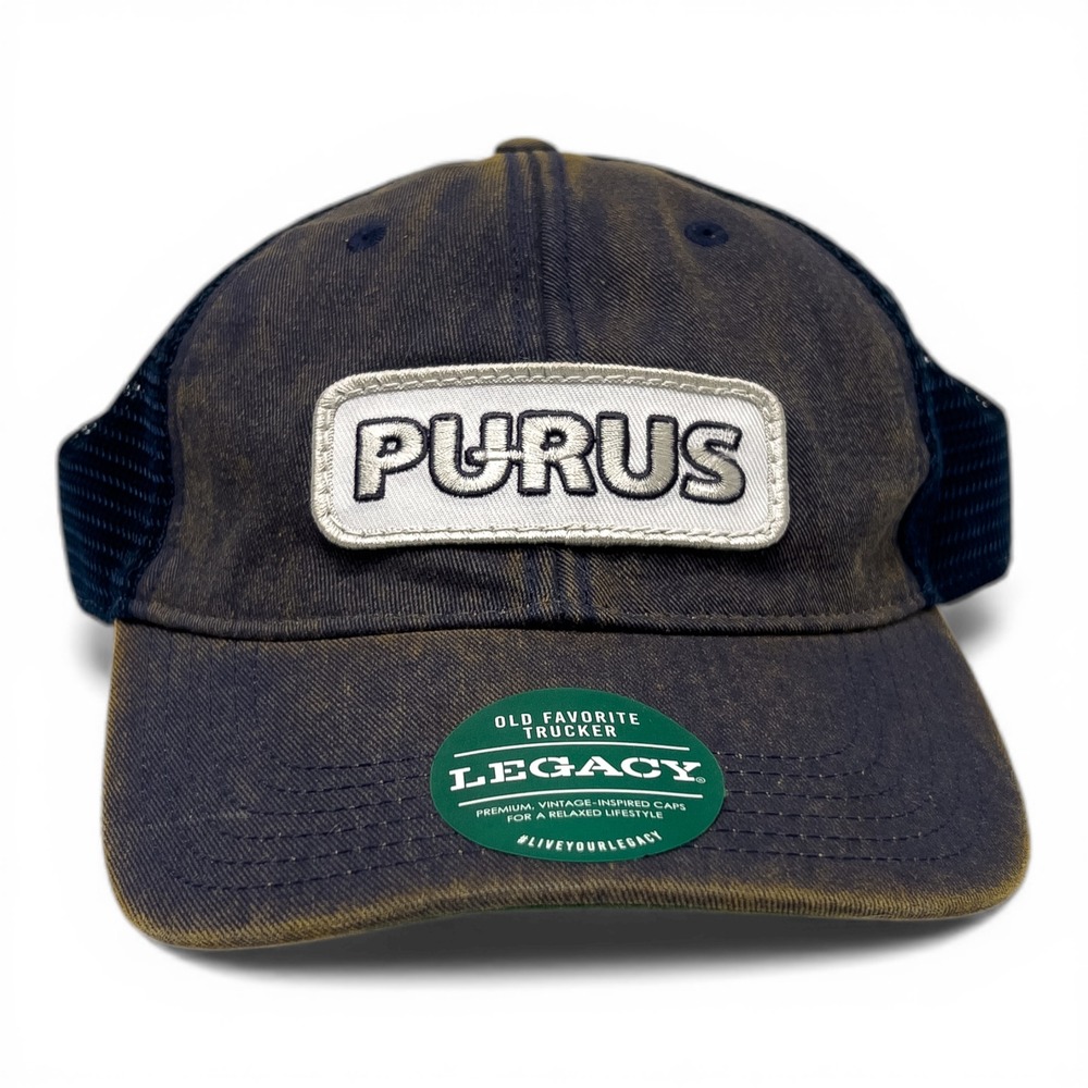 Legacy Old Favorite Trucker Hat Mens‎ OSFA Navy Blue Like New PURUS Patch Cap